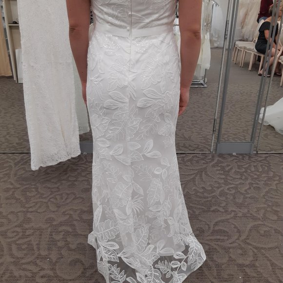 Sequin Leaf-Appliqued High Neck Sheath Gown - Picture 8 of 9